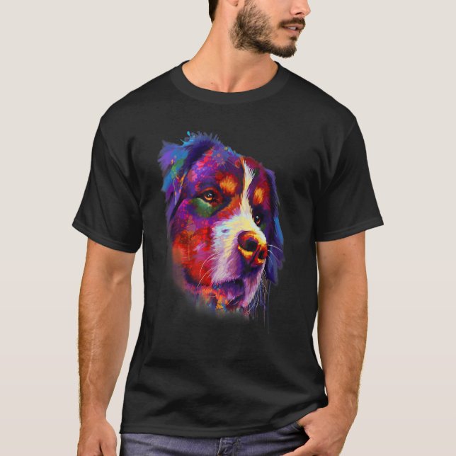 Camiseta Bernese Looking Into Your Eyes Rainbow Art (Anverso)