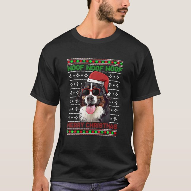 Camiseta Bernese Mountain Dog Divertido Woof Feliz Navidad (Anverso)