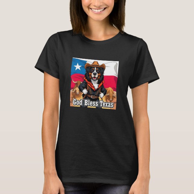 Camiseta Bernese Mountain Dog God Bless Texas (Anverso)