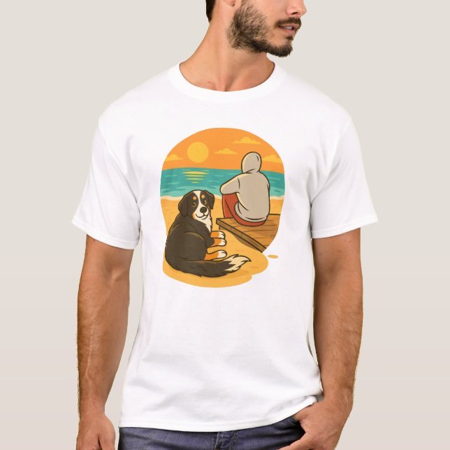 Camiseta Bernese Mountain Dog Sunset Beach Companion (Anverso)