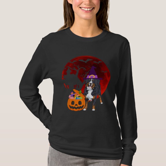 Camiseta Bernese Mountain Dog with witch hat Candy Pumpkin  (Anverso)