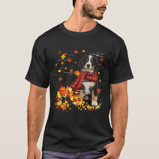 Camiseta Bernese Mountain Fall Red Scarf Autumn Leaf Gift D