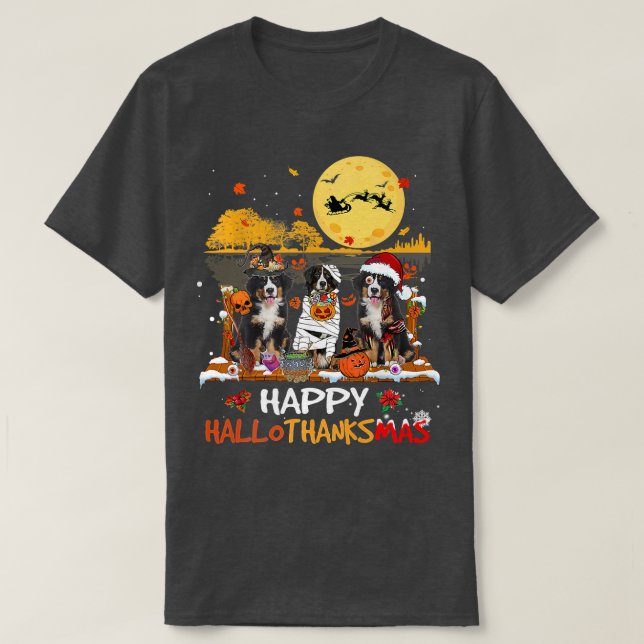Camiseta Bernese Mountain Happy Hallothanksmas Halloween Th (Diseño del anverso)