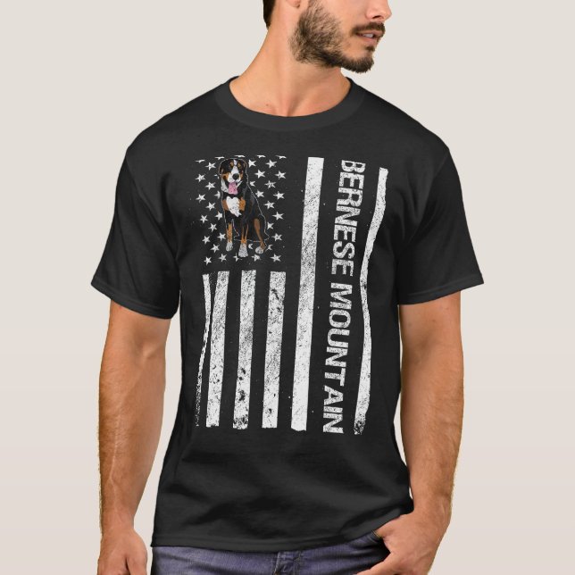 Camiseta Bernese Mountain USA Flag Bernese Mountain Dueño D (Anverso)