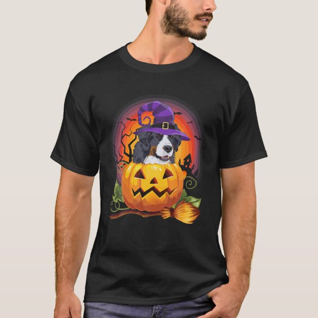 Camiseta Bernese Mountain Witch Pumpkin Halloween Perro Lov (Anverso)