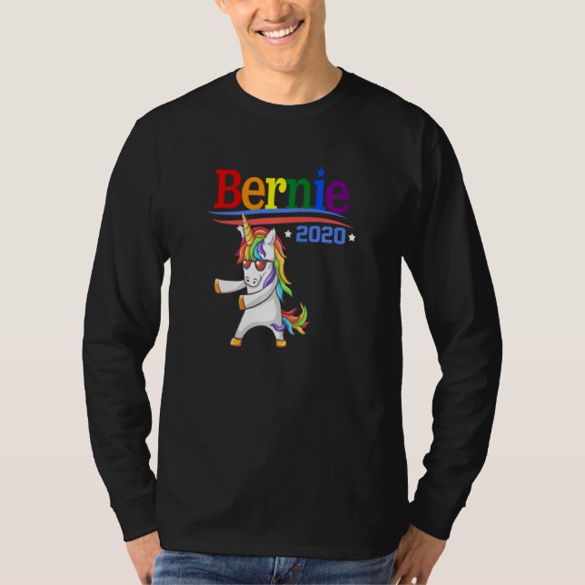 Camiseta Bernie 2020 Sanders Rainbow Lgbtq Unicorn Floració (Anverso)