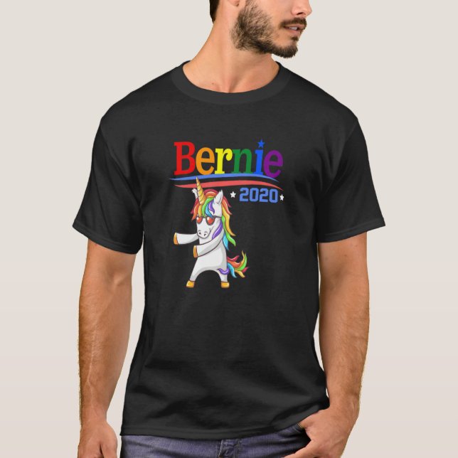 Camiseta Bernie 2020 Sanders Rainbow Lgbtq Unicorn Floració (Anverso)