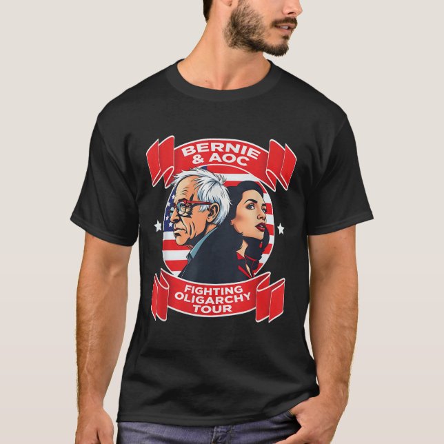 Camiseta Bernie &amp; Aoc Fighing Oligarchy Tour Shirt (Anverso)
