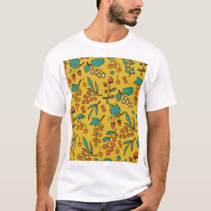 Camiseta Berries en ramas, patrón de naturaleza sin fisuras