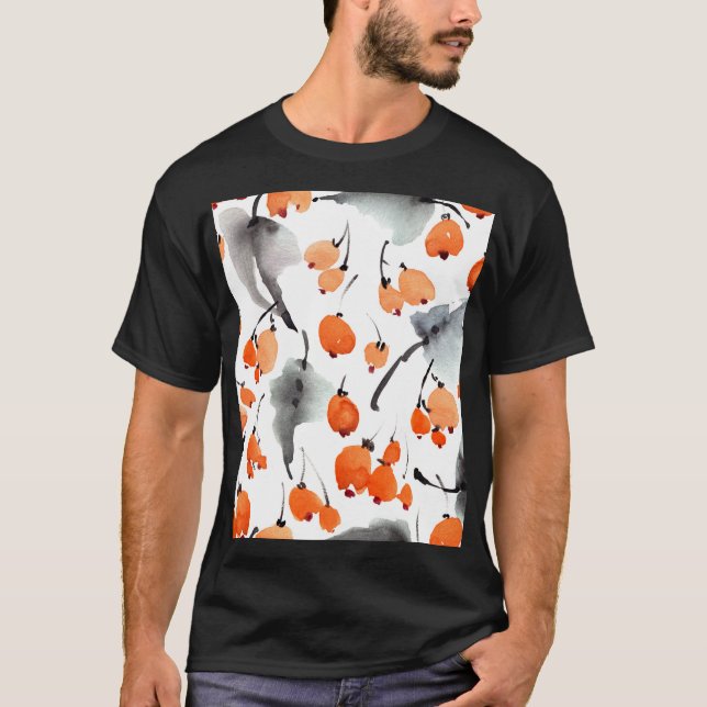 Camiseta Berries, hojas acuarela, ilustracion de tinta, cos (Anverso)