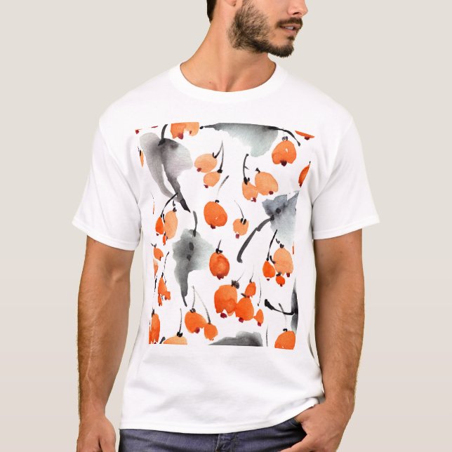Camiseta Berries, hojas acuarela, ilustracion de tinta, cos (Anverso)