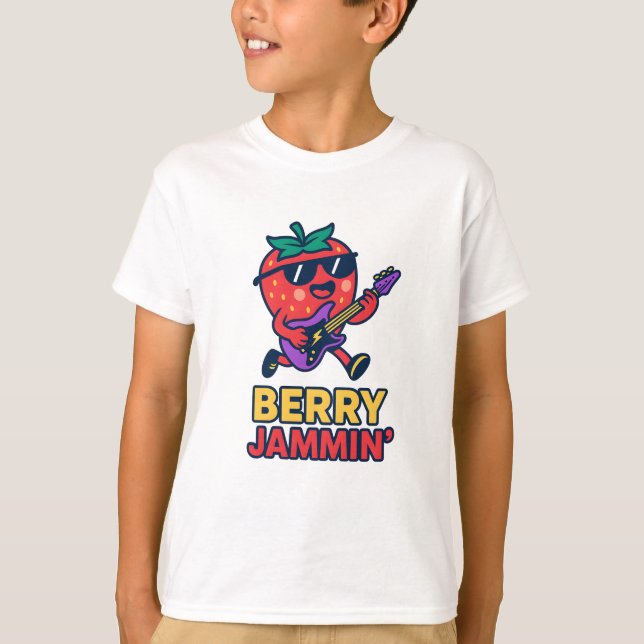 Camiseta Berry Jammin Strawberry Shirt Cute Music Tee (Anverso)