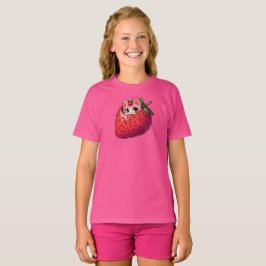 Camiseta Berry Purrfection: Gato rosa dentro de una fresa