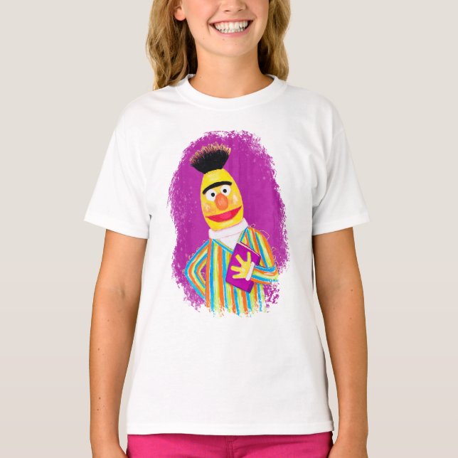 Camiseta Bert de Arte de Plaza Sésamo sosteniendo un libro (Anverso)