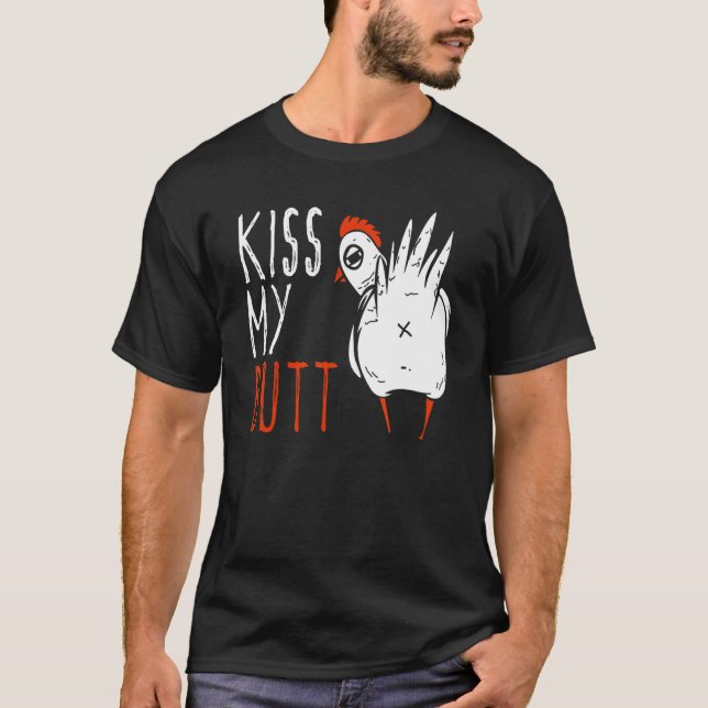 Camiseta Besa Mi Trasero Divertida Cría de Pollos (Anverso)