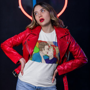 Camiseta Besada de parejas retro, arte pop de los años 50