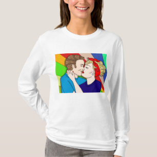 Camiseta Besada en pareja de estilo pop de los años 50 del