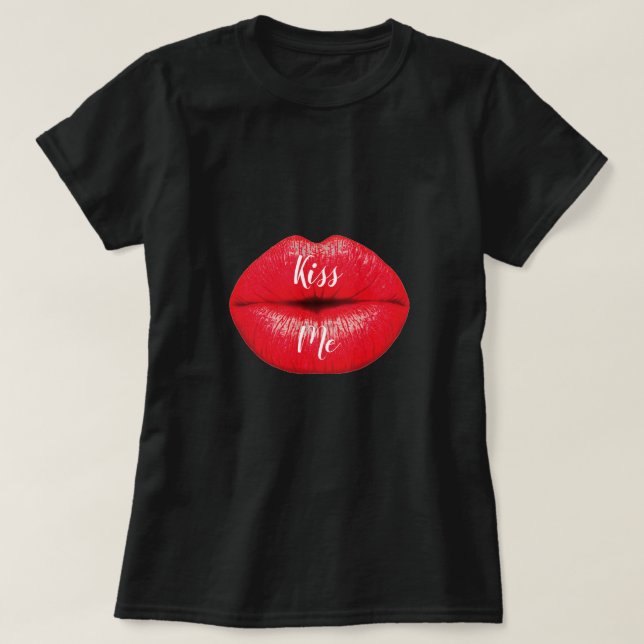 Camiseta Bésame el eslogan Red Lips lápiz labial pop beso (Diseño del anverso)