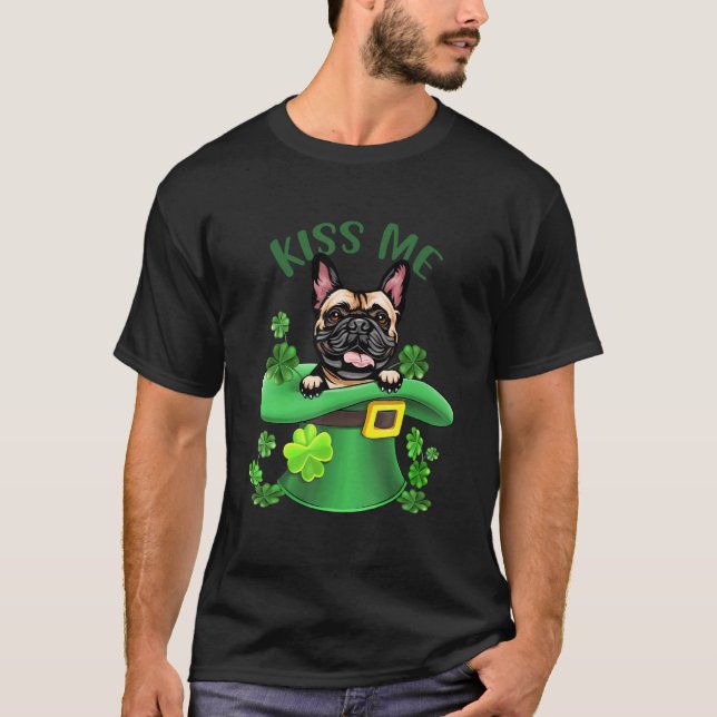 Camiseta Bésame el lindo Bulldog francés St Patrick Day (Anverso)
