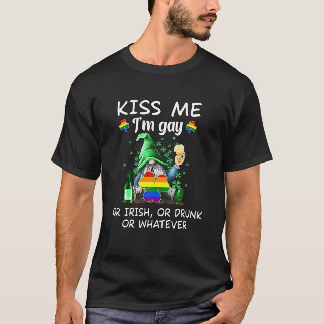 Camiseta Bésame soy gay, irlandés o negro gnome LGBT St Pa (Anverso)