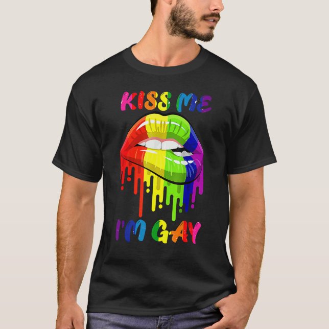 Camiseta Bésame soy Gay Lgbt Orgullo de los labios arcoiris (Anverso)