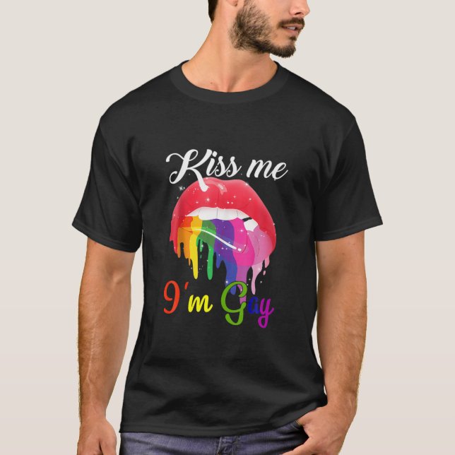 Camiseta Bésame soy Gay LGBT Orgullo de los labios arcoíris (Anverso)