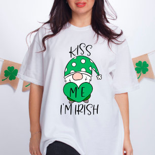 Camiseta Bésame, soy irlandés, dulce Gnome Green Heart
