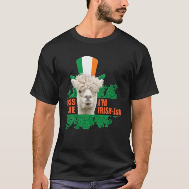 Camiseta Bésame soy irlandés-ish Graciosa Llama St. Patrick (Anverso)