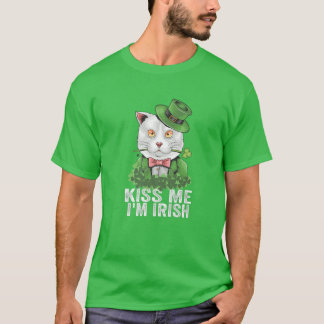 Camiseta Bésame soy irlandés St Patricks Day Cat Green
