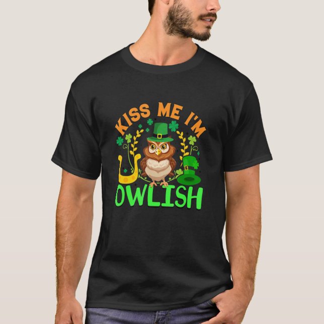 Camiseta Bésame soy Owlish Owl Shamrock St Patrick's Day (Anverso)