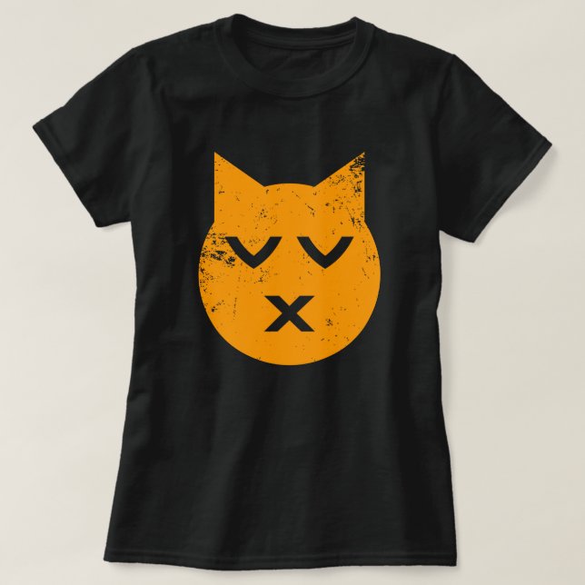 Camiseta Besándose con ojos cerrados Emoji de gato grunge (Diseño del anverso)