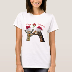Camiseta Besar jirafas del navidad debajo del muérdago