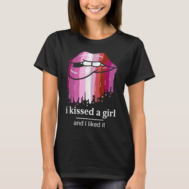 Camiseta Besé a un chica y me gustó Bi Pride Lips lesbi (Anverso)