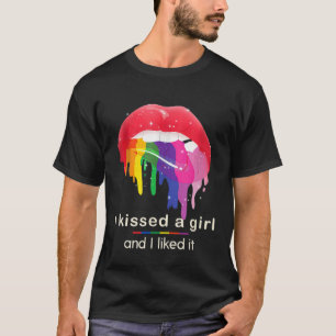 Camiseta Besé a una chica y me gustó Bi Pride Lips lesbi