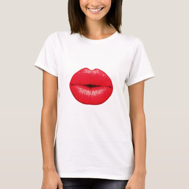 Camiseta Beso de arte pop con lápiz labial de los labios ro (Anverso)