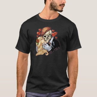 Camiseta Beso del cráneo con los corazones y los rosas por