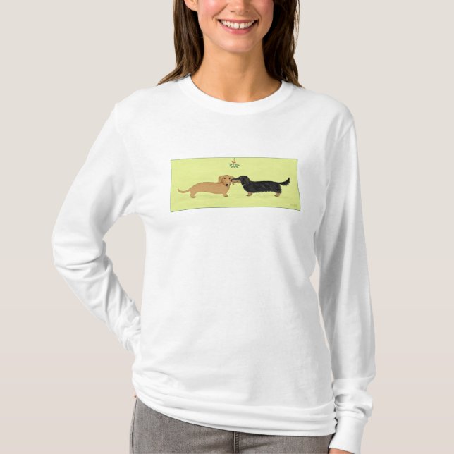 Camiseta Beso del muérdago del Dachshund - navidad del (Anverso)