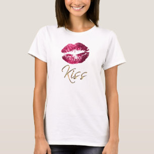 Camiseta Beso - labios del purpurina de las rosas fuertes