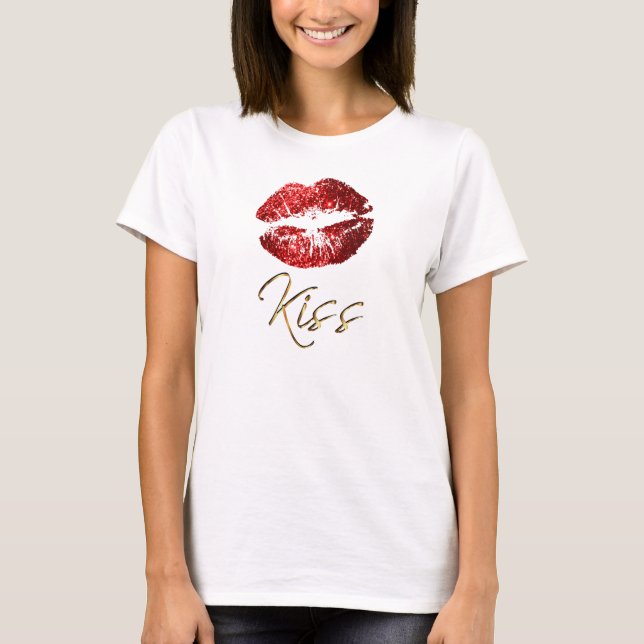 Camiseta Beso - labios rojos del purpurina (Anverso)