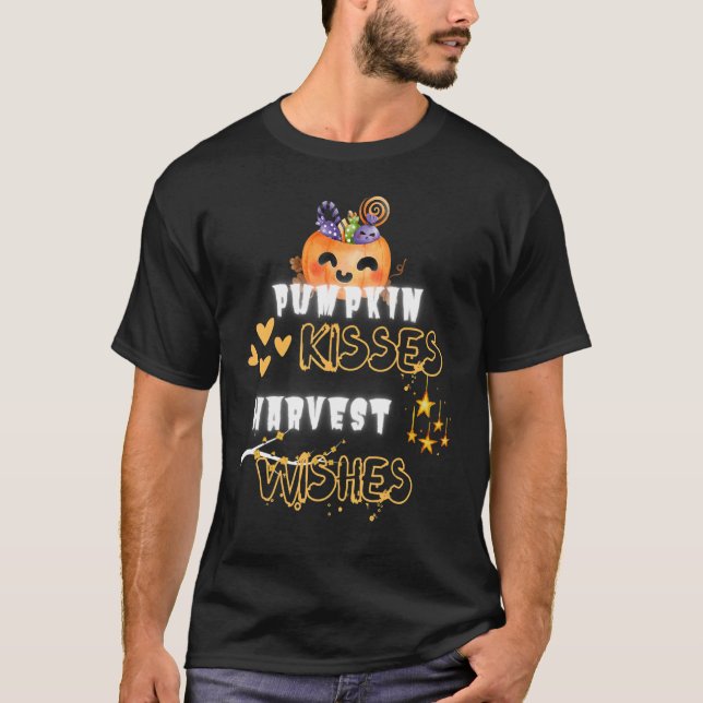 Camiseta Besos de calabaza de otoño y deseos de cosecha div (Anverso)