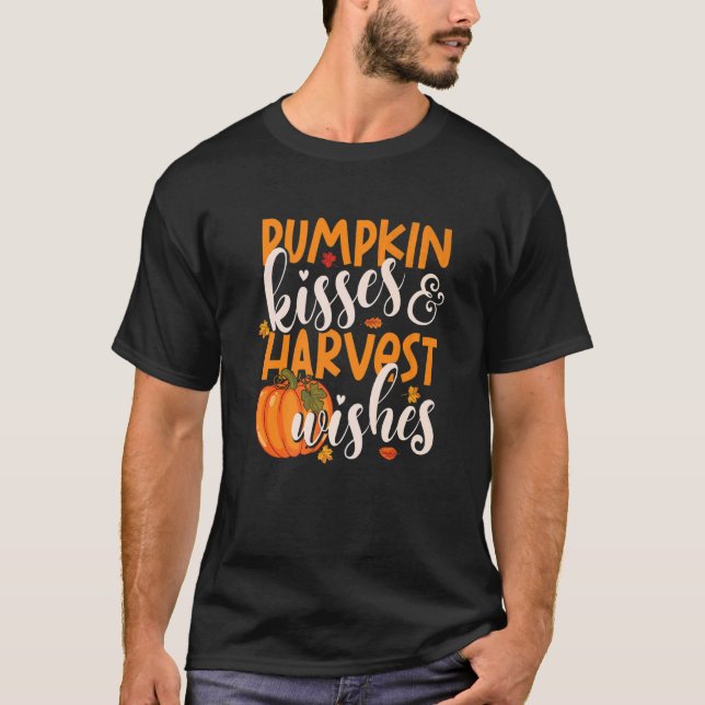 Camiseta Besos De Calabaza Y Deseos De Cosecha Día De Acció (Anverso)