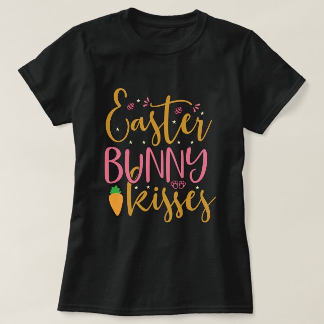 Camiseta Besos de conejito de Pascua, negro de las fiestas  (Diseño del anverso)