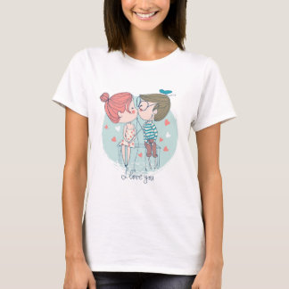 Camiseta Besos de niño y Chica lindo - Beso amor amor amor 
