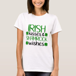 Camiseta Besos y deseos de Shamrock irlandeses