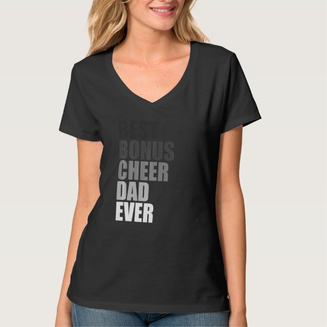 Camiseta Best Bonus Cheer Dad Ever Cheerleading Stepdad Jok (Anverso)