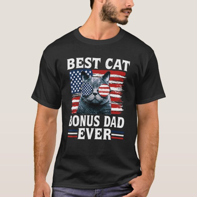 Camiseta Best Cat Bonus Dad Ever American Flag Patriotic 4t (Anverso)