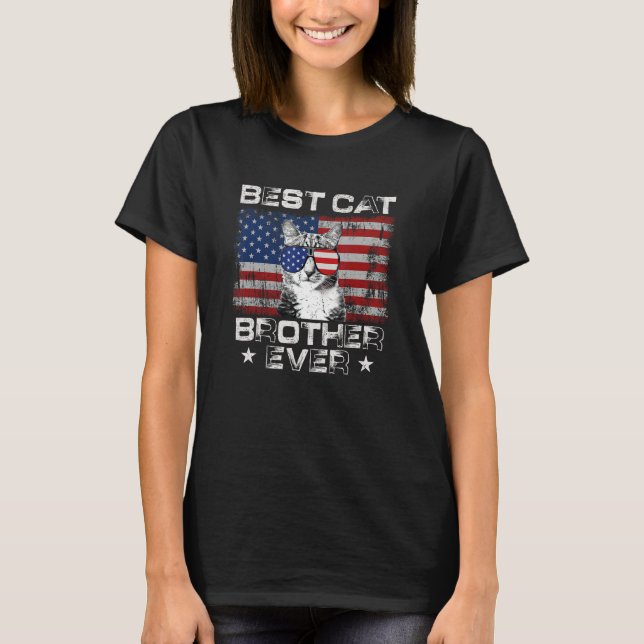 Camiseta Best Cat Brother Ever American Flag Patriotic 4th  (Anverso)