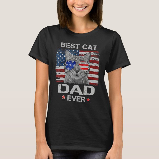 Camiseta Best Cat Dad Ever American Flag Patriotic 4th of J (Anverso)