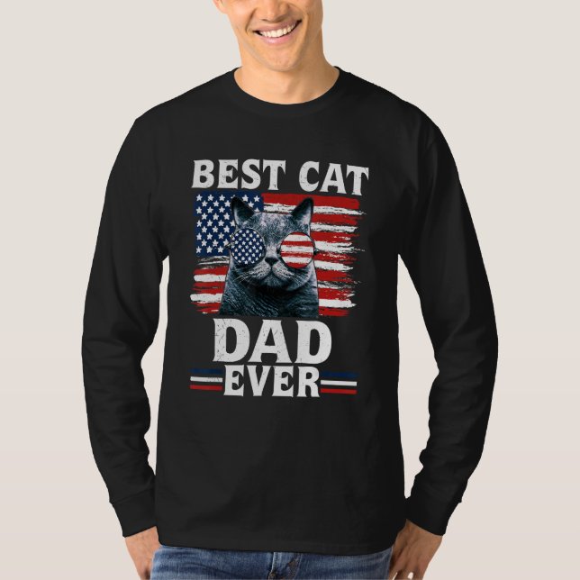 Camiseta Best Cat Dad Ever American Flag Patriotic 4th Of J (Anverso)