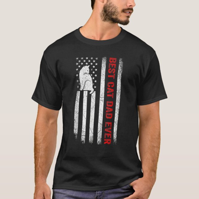 Camiseta Best Cat Dad Ever American Flag Patriotic Cat Dadd (Anverso)